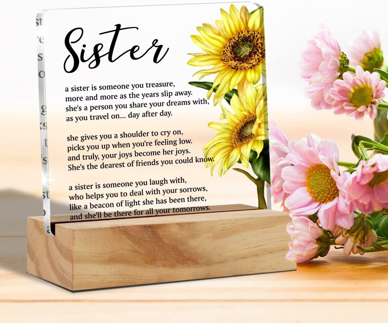 Acrylic Desk Sign For Sister - 4x4 Inch Inspirational Quote Decor, Gift For Sister Birthday, Thanksgiving, Christmas - View #3
