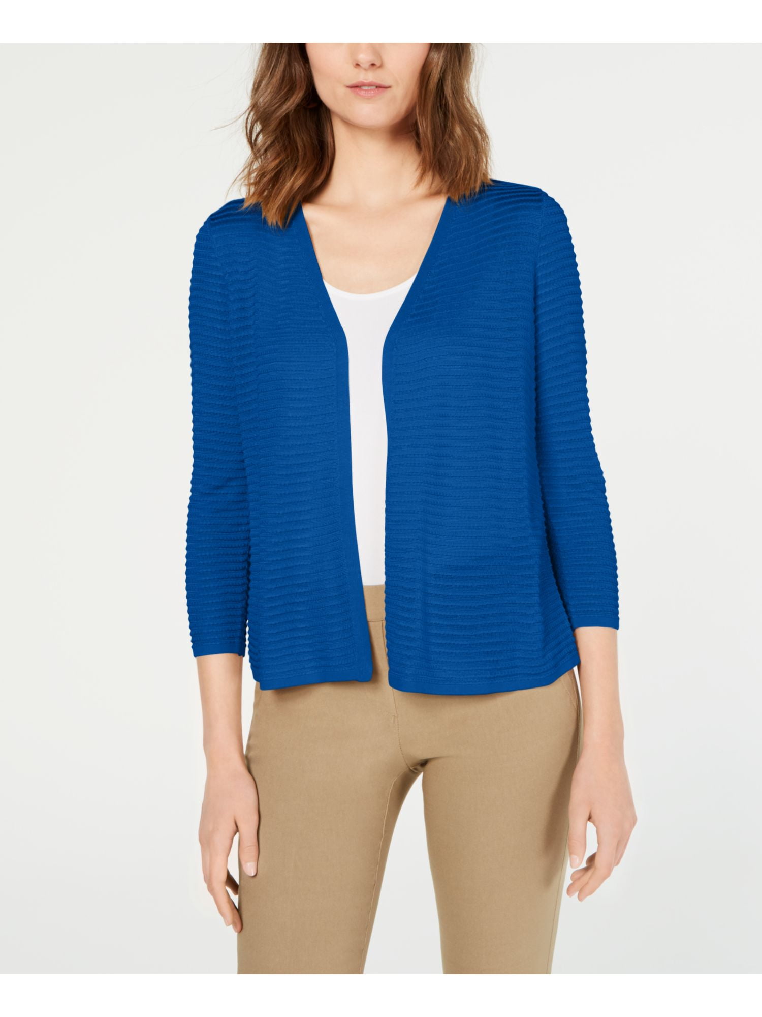 Alfani ALFANI Womens Turquoise Ribbed Long Sleeve Open Cardigan