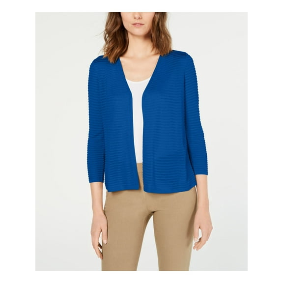 ALFANI Womens Blue Textured Ottoman Ribbed Cardigan Long Sleeve Sweater Size: M