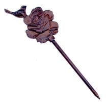 Cast Iron Garden Stake Hose Guide Bird On Rose 12.5" Tall Flowerbed Decoration