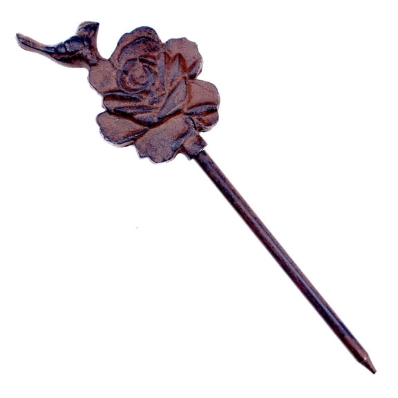 Cast Iron Garden Stake Hose Guide Bird On Rose 12.5" Tall Flowerbed Decoration
