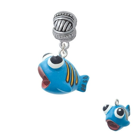 - Resin Blue Fish with Orange Stripes - Large Rope with Cross Beads Charm Bead
