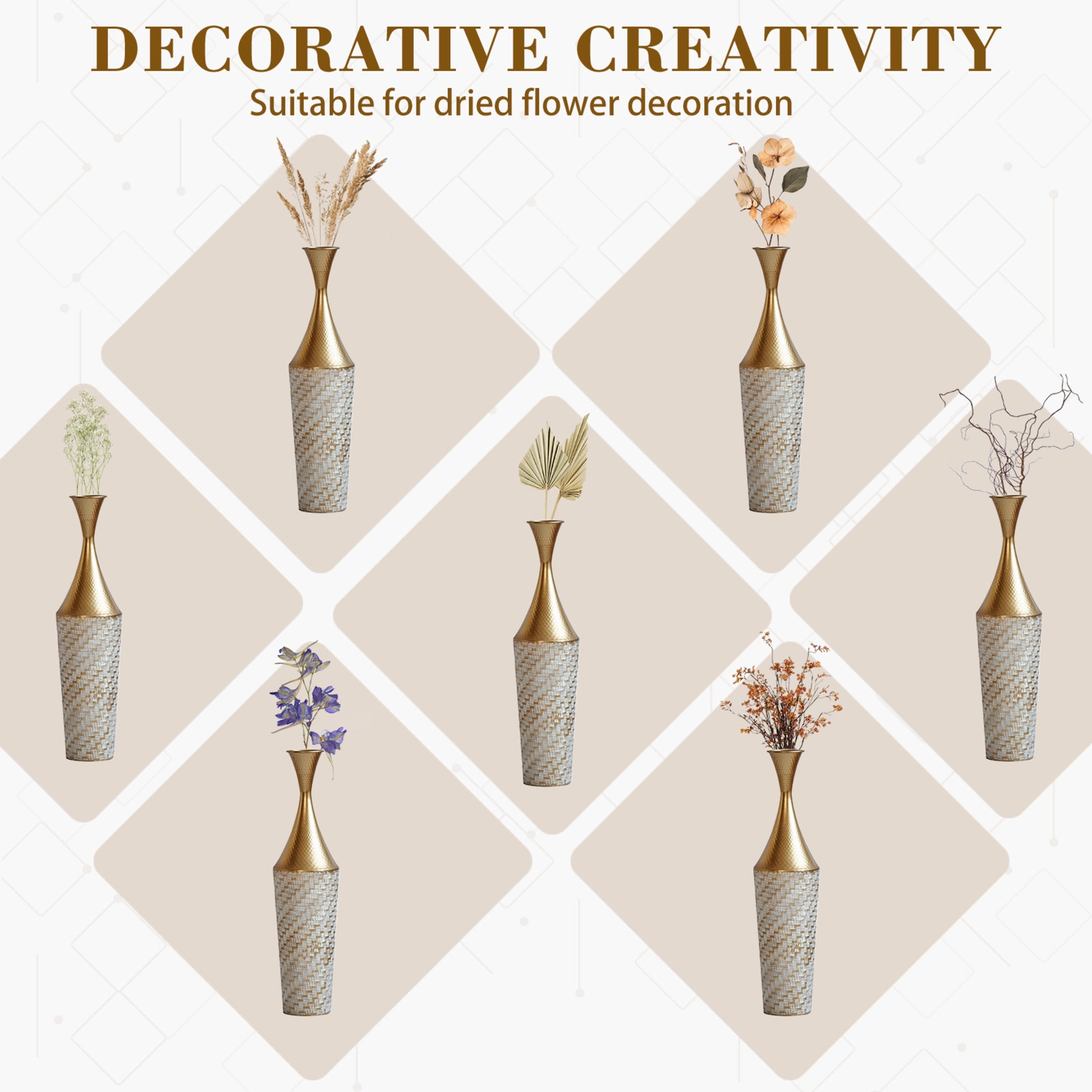 Noble House 27.56", 31.5", 35.43" Metal Floor Vase Set of 3, Textured Handcrafted Vases, Gold+White