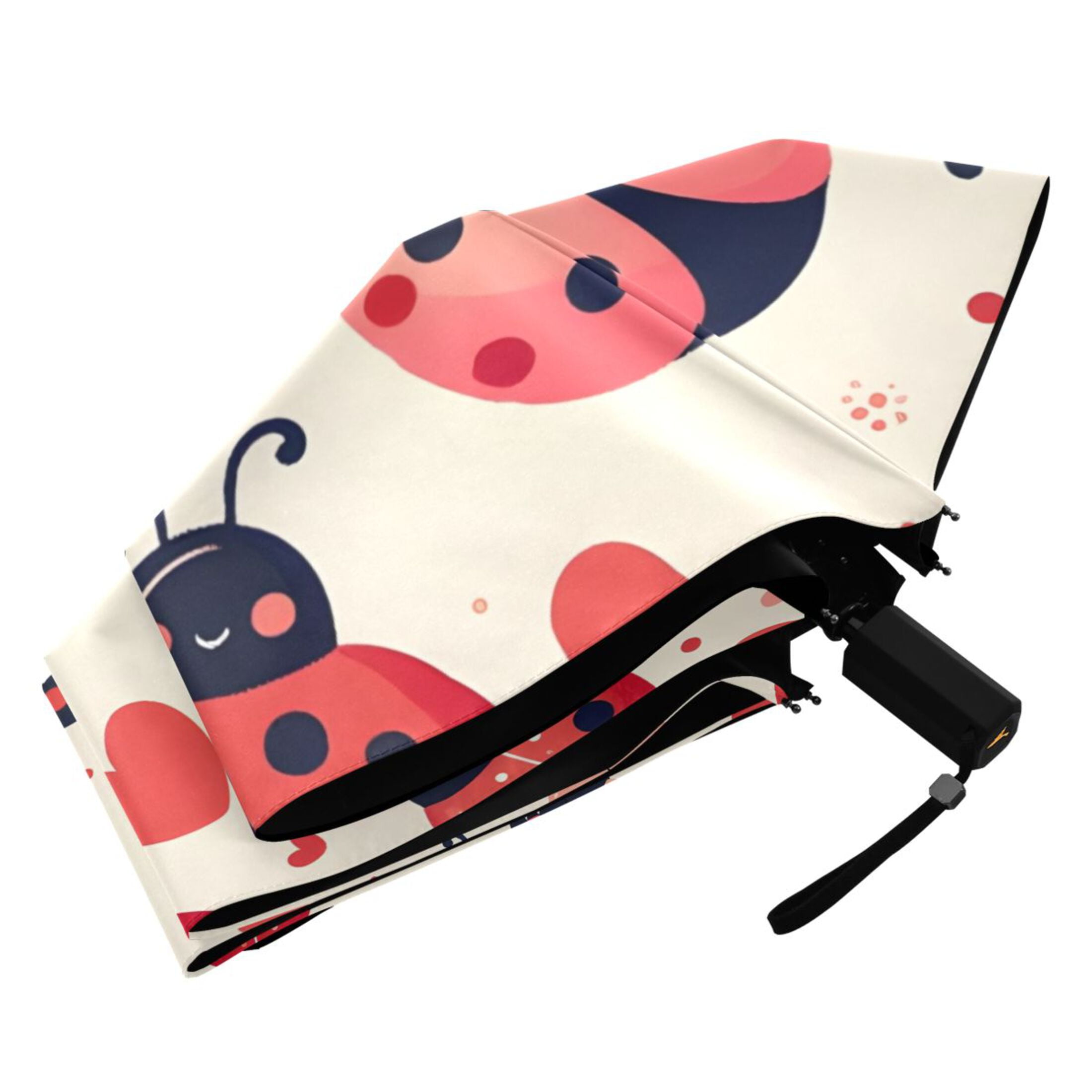 Ladybugs Heart Love Compact Sun Umbrella Windproof Travel Umbrellas for Rain Strong Portable UV Protection