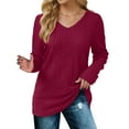 thumbnail image 3 of yoeyez Tunique en Tricot pour Femmes, Chandails à Manches Torsadées Patchwork, Col Ras du Cou Raglan, Chemises à Manches Longues, Hauts de Mode d'Automne 2024, Rose Vif, TTG, 3 of 6