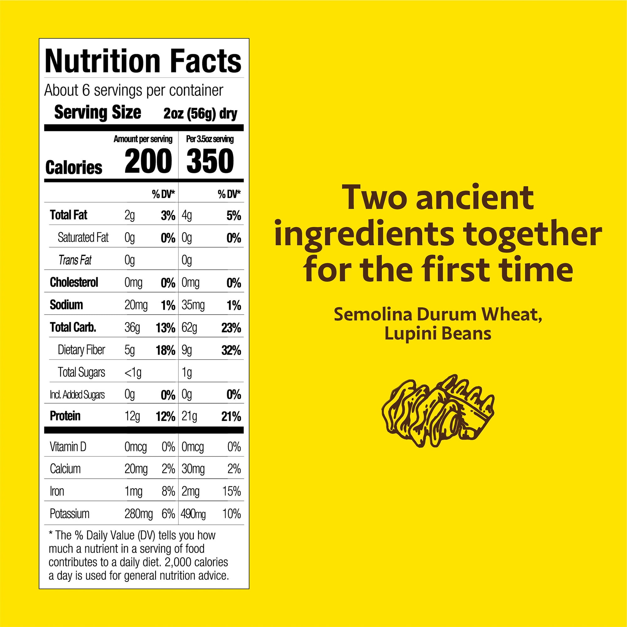 (2 pack) Brami Radiatori High Protein Pasta, 21g Protein, High Fiber, Shelf-Stable Noodles, 12 oz Box