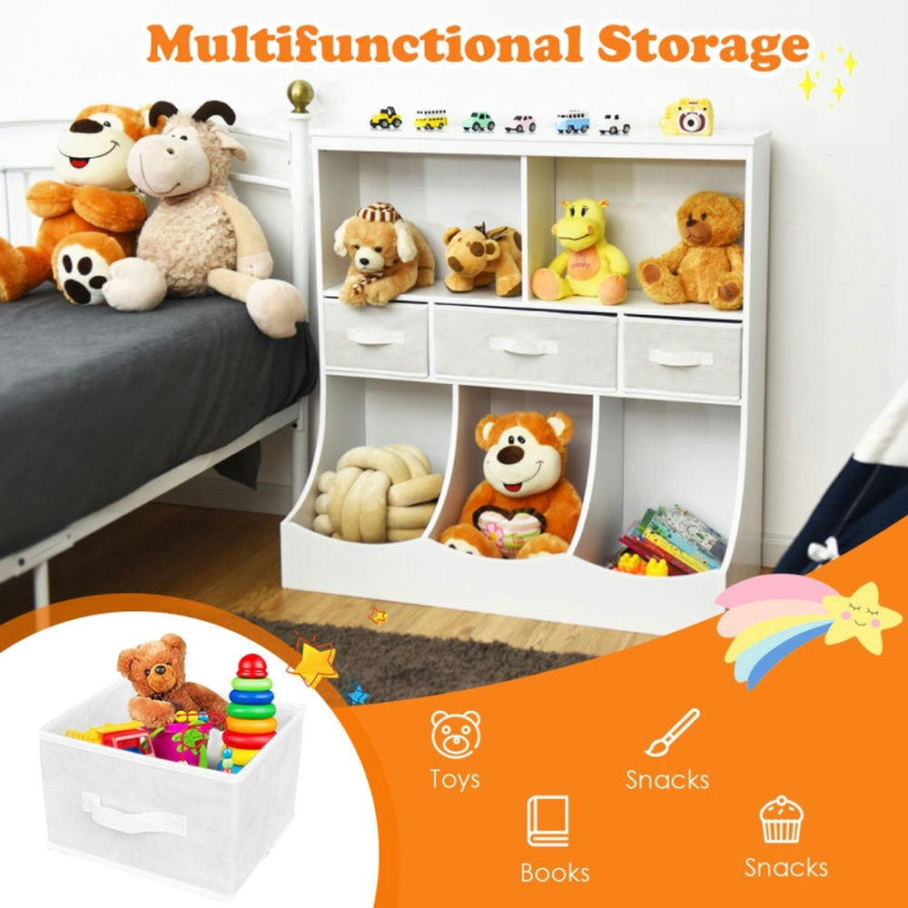 Resenkos Freestanding Combo Cubby Bin Storage Organizer Unit W/3 Baskets-White, Kids Toy Storage for Kids, Boys, Girls, Nursery