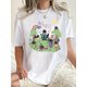 thumbnail image 1 of [Casual Round Neck Short Sleeve Tee] 1pc Women'S Casual Round Neck Short Sleeve T-Shirt with Creative "Ghost" Print, Geometric Pattern, Knitted Cotton Fabric, Comfortable All-Season Fashion Top, 1 of 5