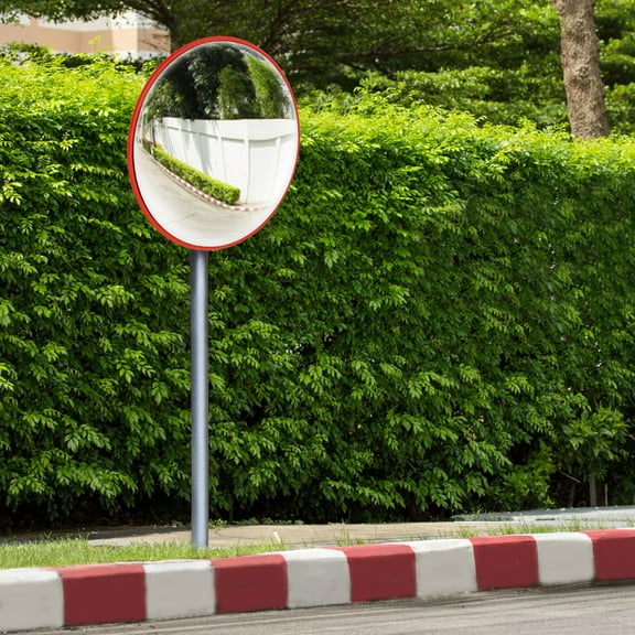 30-Inch Outdoor Convex Safety Mirror with 130° Wide Angle, Weatherproof PC Material, Wall-Mountable Traffic Surveillance & Parking Security Mirror
