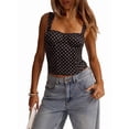 thumbnail image 3 of Women'S Square Neck Sleeveless Tank Tops Basic Tight T Shirts Black & White Dots XS, 3 of 9