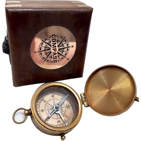 Compass Brown Antique Dollond London Brass Compass Retro Brown Wooden Box Nautical ...