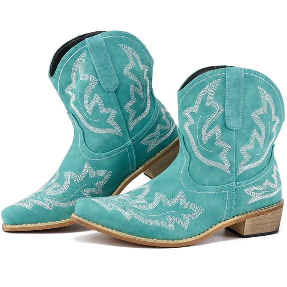Ecetana Cowboy Boots for Women Ankle Cowgirl Booties Pointed Toe Embroidery Western Short Boots
