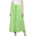 thumbnail image 2 of Women's Cotton A-line Button Front High Waist Front Slit Knee Length Skirt, Color : Pista Green, Size: 3XL, 2 of 5