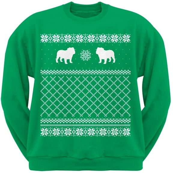 Bulldog Green Adult Ugly Christmas Sweater Crew Neck Sweatshirt