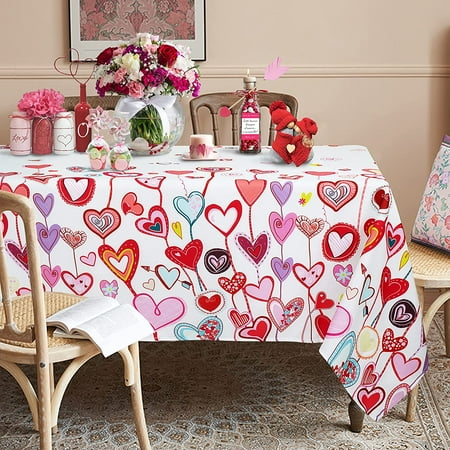 

Mindunm Valentines Tablecloth Pink Heart Border Valentine s Day Table Cloth for Rectangle Tables 60 x 84 Perfect for Kitchen Dinner Valentine s Day Date Restaurant Decoration Holiday Dining Room