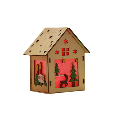 

Home Hanging Ornaments with Lights DIY Wooden House Winter Scene Pendant Housewarming Gifts