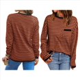 thumbnail image 2 of Suéter de Punto Suave A Rayas para Mujer, Camisa Holgada con Bolsillo en el Pecho. Marrón Oscuro XXL, 2 of 5