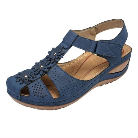 

Fsqjgq Comfy Shoes Womens Shoes Women S Ladies Girls Comfortable Ankle Hollow Round Toe Sandals Soft Sole Shoes Blue Asian Size 36