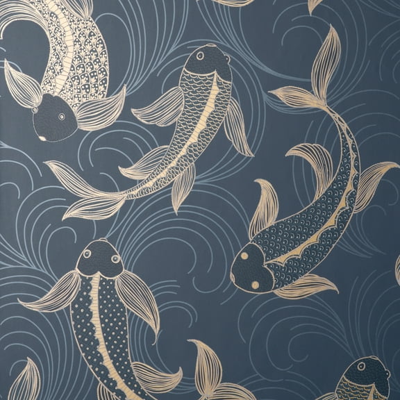 Fine Decor Dashiell Navy Decorative Fish Wallpaper