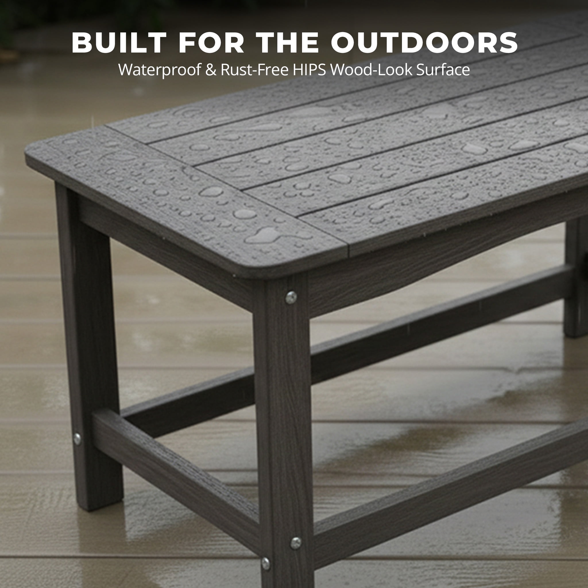AwayHome 35" Rectangle HIPS Outdoor Coffee Table for Patio,All-Weather Small Outdoor Table for Deck Balcony Garden Porch Poolside,Gray
