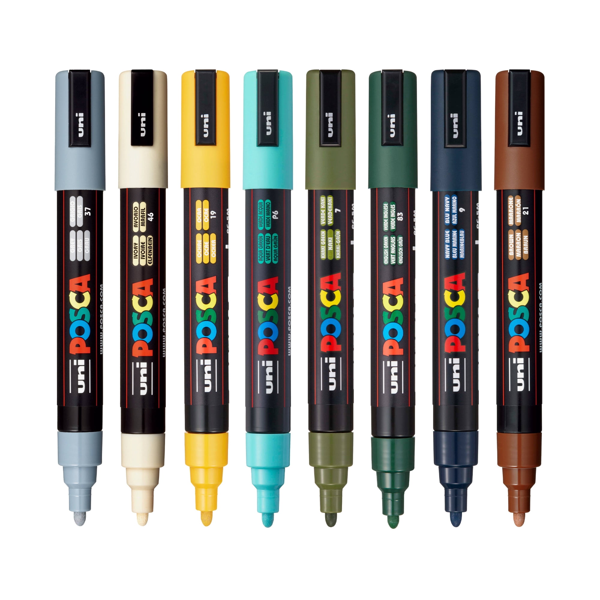 Uni POSCA PC-5M Water-Based Paint Markers, Reversible Medium Tip (1.8-2.5mm), Earthtone Ink Colors, 8 Count