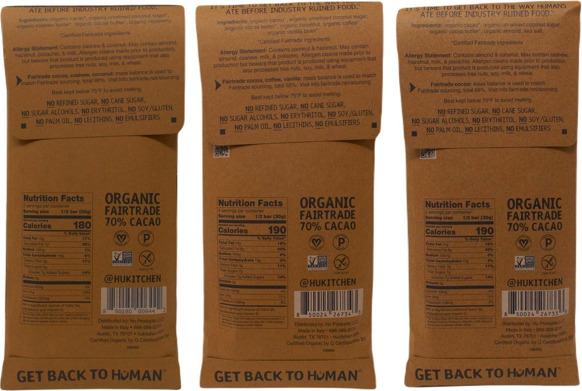 Hu Organic Gourmet Dark Chocolate Bars 3 Flavors (1) Each: Cashew Butter Raspberry, Hazelnut Coffee, Almond Crunch (2.1 Ounces) MerlinsMart Zine