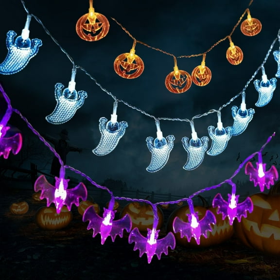 Halloween Lights Halloween String Lights 3Pack 29ft 60 LED 3D Pumpkin Ghost Bat String Lights Battery Operated Halloween Indoor Decorations