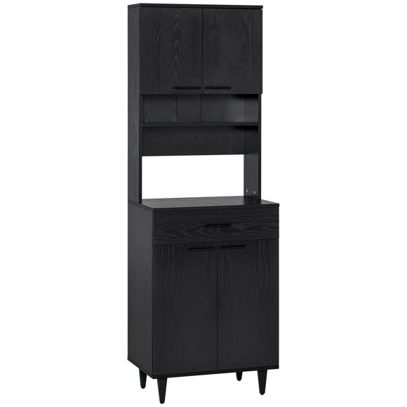 CoSoTower Modern Kitchen Buffet with Hutch Wooden Storage Cupboard with Microwave Counter 2 Cabinet and Drawer for Dining Room Living Room Black
