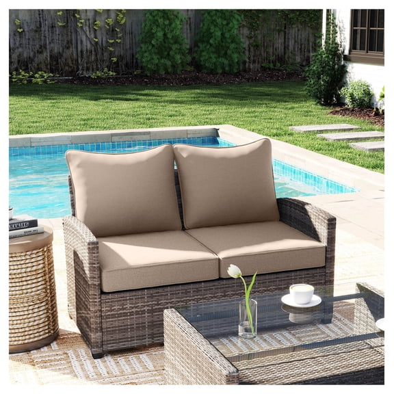 Patio Chair Cushions Set of 2, Fade Resistant Outdoor Seat Cushions, Beige Replacement Cushions for Lawn Furniture