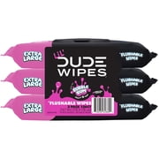 LiL DUDE Flushable Wipes, Extra Large Bubble Bum Wet Wipes, Bubble Gum Scent, 126 Count, 3 Pack