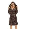 thumbnail image 3 of Fanxing Plush Robes for Women with Eye Mask Cozy Warm Fleece Hooded Bathrobe Super Soft Knee Lenght Spa Robe with Pockets Brown 2XL, 3 of 7