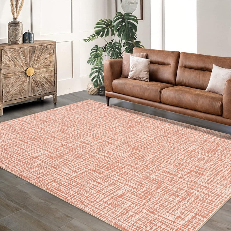 8x10 Washable Area Rug for Living Room Non-Slip Modern Abstract Solid Stain Resistant Large Floor Carpet Rug for Dining Room Home Decor, Brick Red