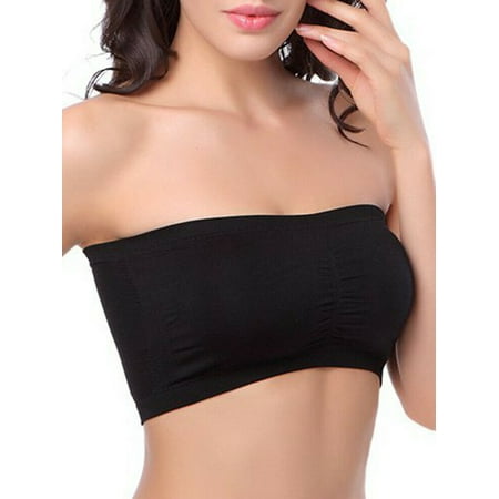 

Urobanpeeg Double Layers Plus Size Strapless Bra Bandeau Tube Removable Padded Top Stretchy