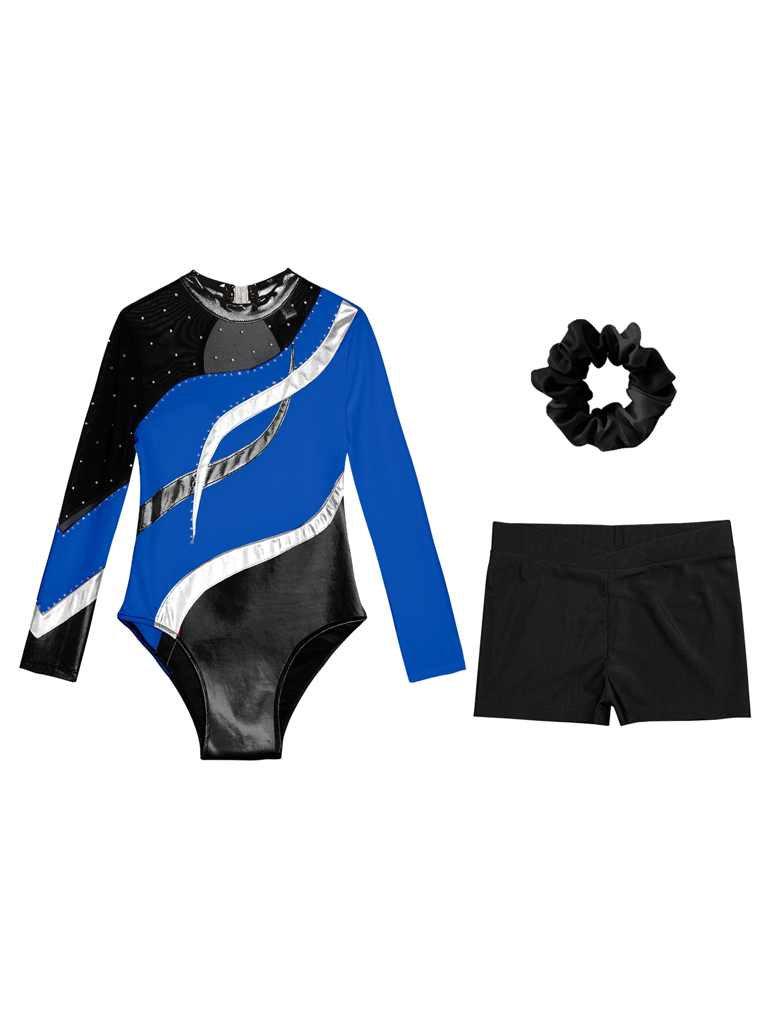 Tenue Gymnastique Fille - Justaucorps Strass Brillant + Short + Bandeau, Polyester/élasthanne, Pour Danse, Patinage