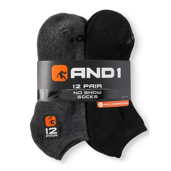 AND1 Men’s Value Pack No Show Socks, 12 Pack