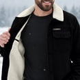thumbnail image 3 of Mens Sherpa Lined Cargo Jacket Turn Down Collar Work Coat Button Down Winter Multi Pocket Trucker Jacket, 3 of 6