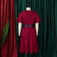 thumbnail image 4 of AURA Plus Size Trumpet Sleeve A Line Midi Dress High Waist Belted Crewneck Solid Color Summer Casual Elegant Dress, 4 of 8