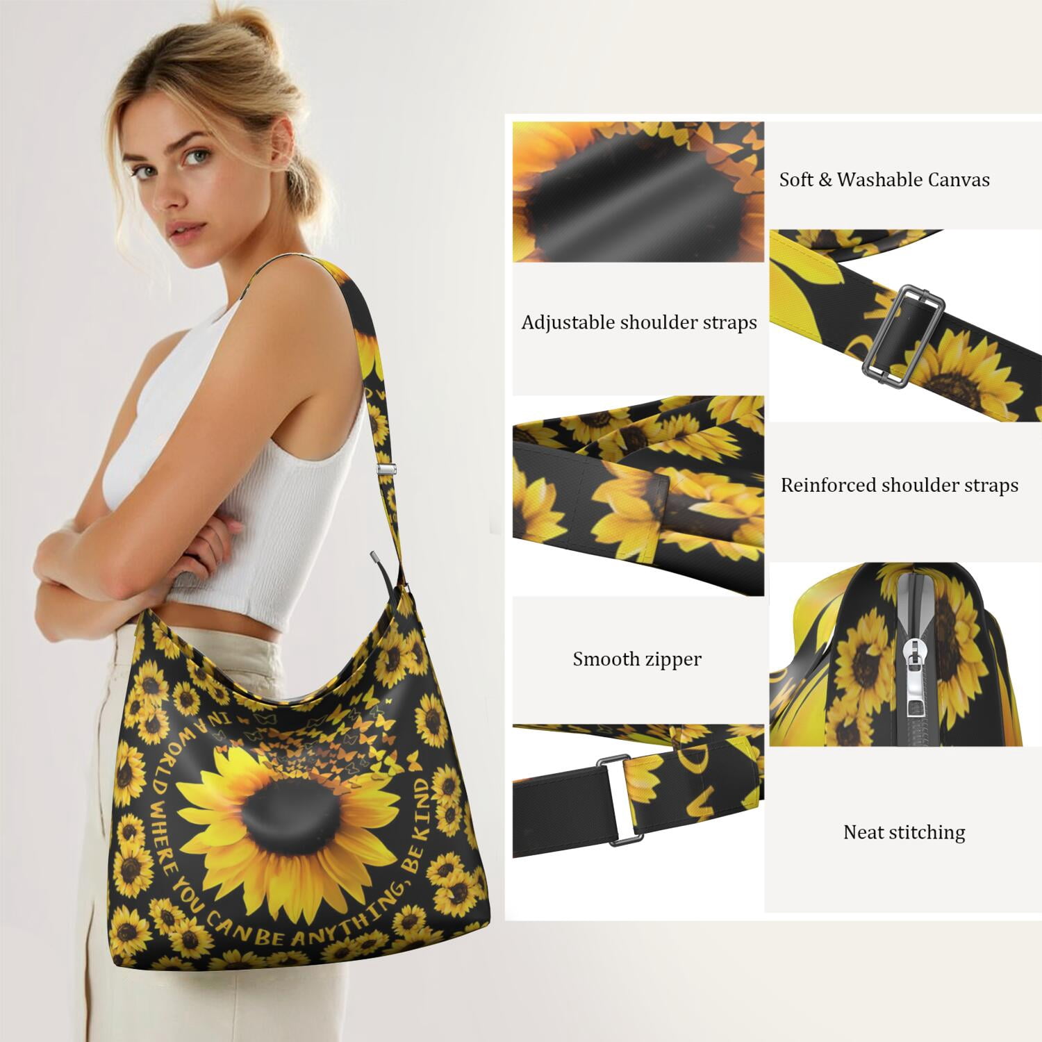 Boho Chic Sunflower and Butterfly Crossbody Bag - Lightweight Fashionable Purse for Women