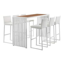 Afuera Living 7-piece Modern Aluminum Patio Bar Set in White