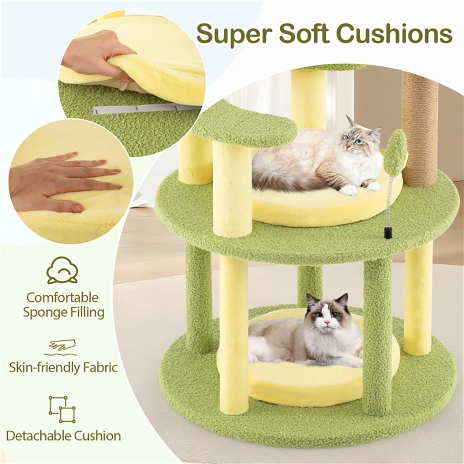 resenkos 51" Cat Tree with Toy, Cat Tower Condo for Indoor Cats with Rotatable Basket, Cozy Hammock and Sisal Scratching Posts, Green