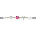 thumbnail image 2 of 925 Silver and 10K Yellow Gold Pink Created Sapphire and White Moissanite and Lab Grown Diamond Bracelet for Women (3.08 Cttw, September Birthstone, Heart 7MM and 6MM, 6.5/7/7.5 inch, Made in Italy), 2 of 5