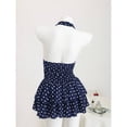 thumbnail image 2 of Black & White Polka Dot Deep V-Neck Halter Backless Fitted Mini Dress with Ruffle Hem, 2 of 10