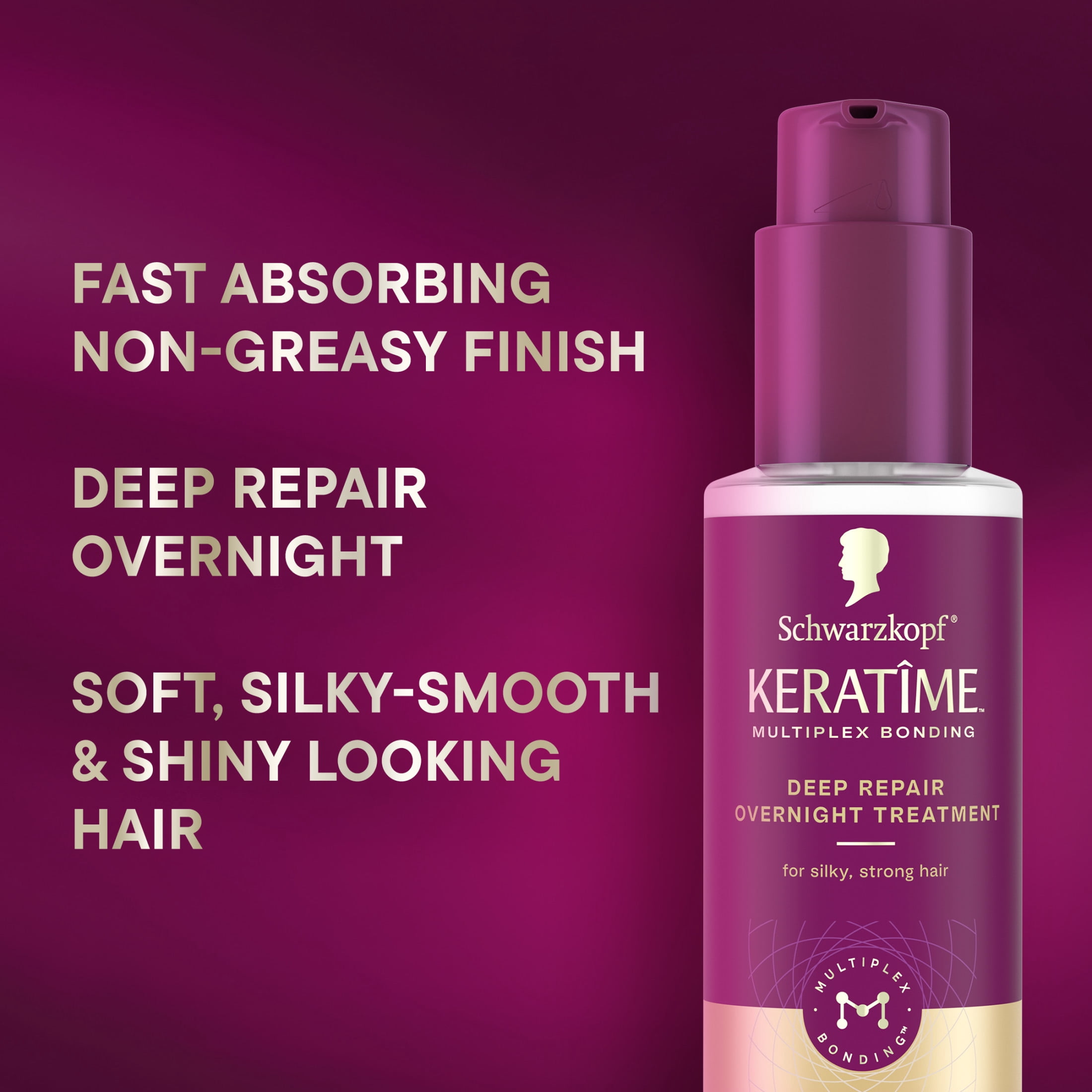 Schwarzkopf KERATIME Deep Repair Overnight Treatment for Damaged, Dry Hair, 3.4 fl oz