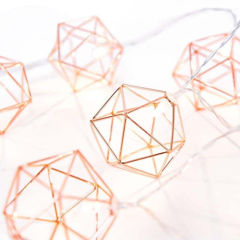 LED String Light Wire Iron Geometric Hexagons Rose Gold Copper Home Decor 