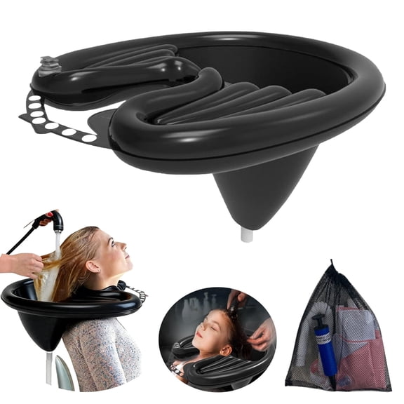 LC-dolida Shampoo Basin, Foldable Shampoo Basin with Drain Tube Air Pump Storage Bag, Small and Lightweight for Bedridden, Children, Pregnant, Elderly(Black)