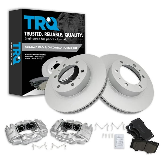 TRQ Front Brake Pad & Rotor Kit Brake Caliper Brake Pads Brake Rotor Ceramic Premium G-Coated Fits Select 2003-2009 Toyota 4Runner 2007-2014 FJ Cruiser 2005-2020 Tacoma