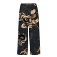 thumbnail image 4 of Women's Casual Pants Women'S Casual Boho Floral Print Stripe Cotton Linen Pants Elastic Waisted Summer Spring Beach Baggy,Black Women's Casual Pants XL, 4 of 4