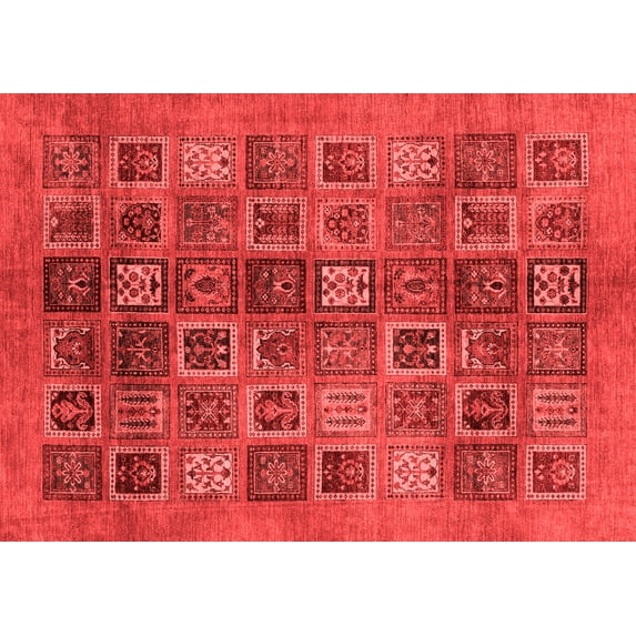 Ahgly Company Machine Washable Indoor Rectangle Abstract Red Modern Area Rugs, 8' x 10'