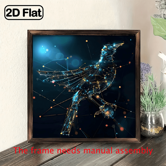 8-inch 2D flat "Transparent Technology Bird" wooden frame painting, easy to install, can be used as decorative signs and plaques for various wall scenarios, making it an ideal gift for festivals.