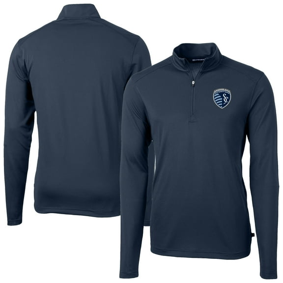 Men's-Cutter & Buck  Navy Sporting Kansas City Big & Tall Virtue Eco Pique Recycled Quarter-Zip Top